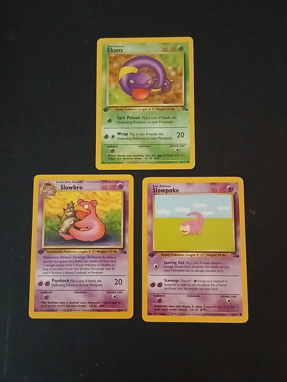 Pokemon Cards Set Of 3 Ekans 46/62 Slowbro 43/62 Slowpoke 55/62 1st Edition